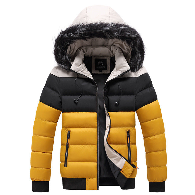 Men’s Spliced Down Jacket | Warm Winter Puffer with Color-Block Panels