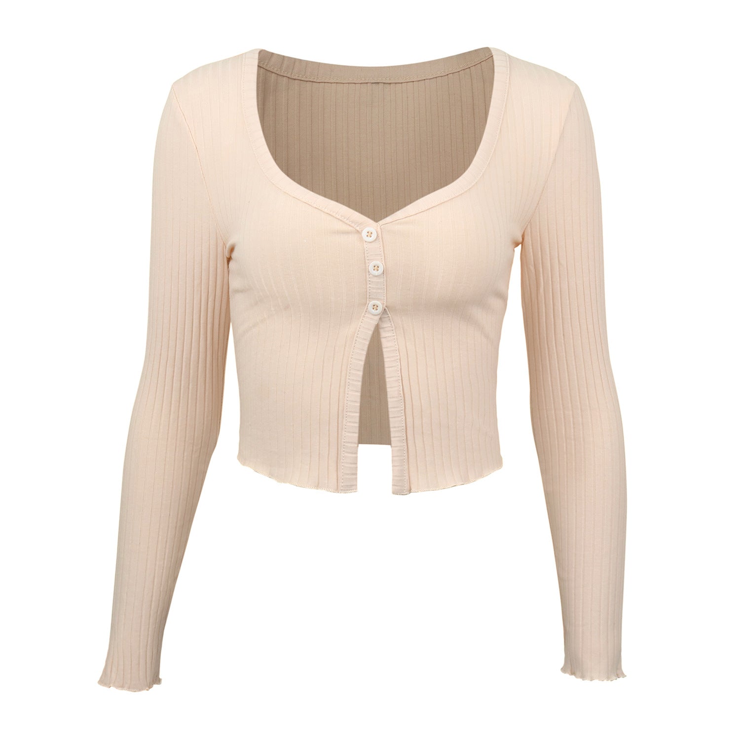 Long Sleeve Ribbed Crop Cardigan Top – Women's Sexy Button Knit Shirt