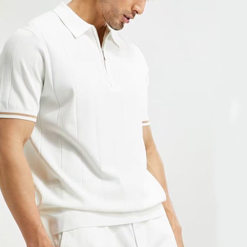 Men’s Zip Polo Shirt | Short-Sleeve Summer Lapel T-Shirt