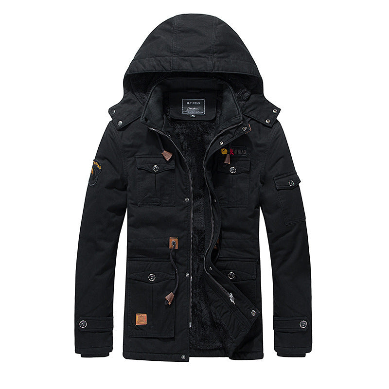 Men’s Fleece-Padded Mid-Length Hooded Jacket | Warm Casual Outerwear