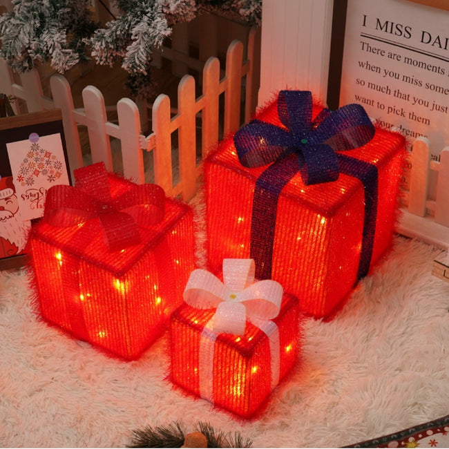 3-Piece LED Christmas Gift Box Set with Remote – Holiday Decor Hover Image