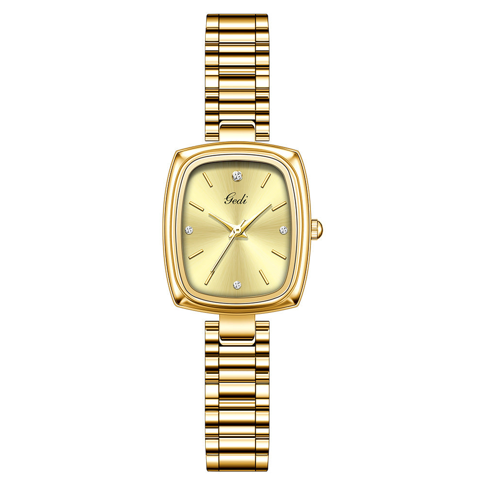Niche Small Gold Dress Watch – Women's Rectangular Vintage Quartz