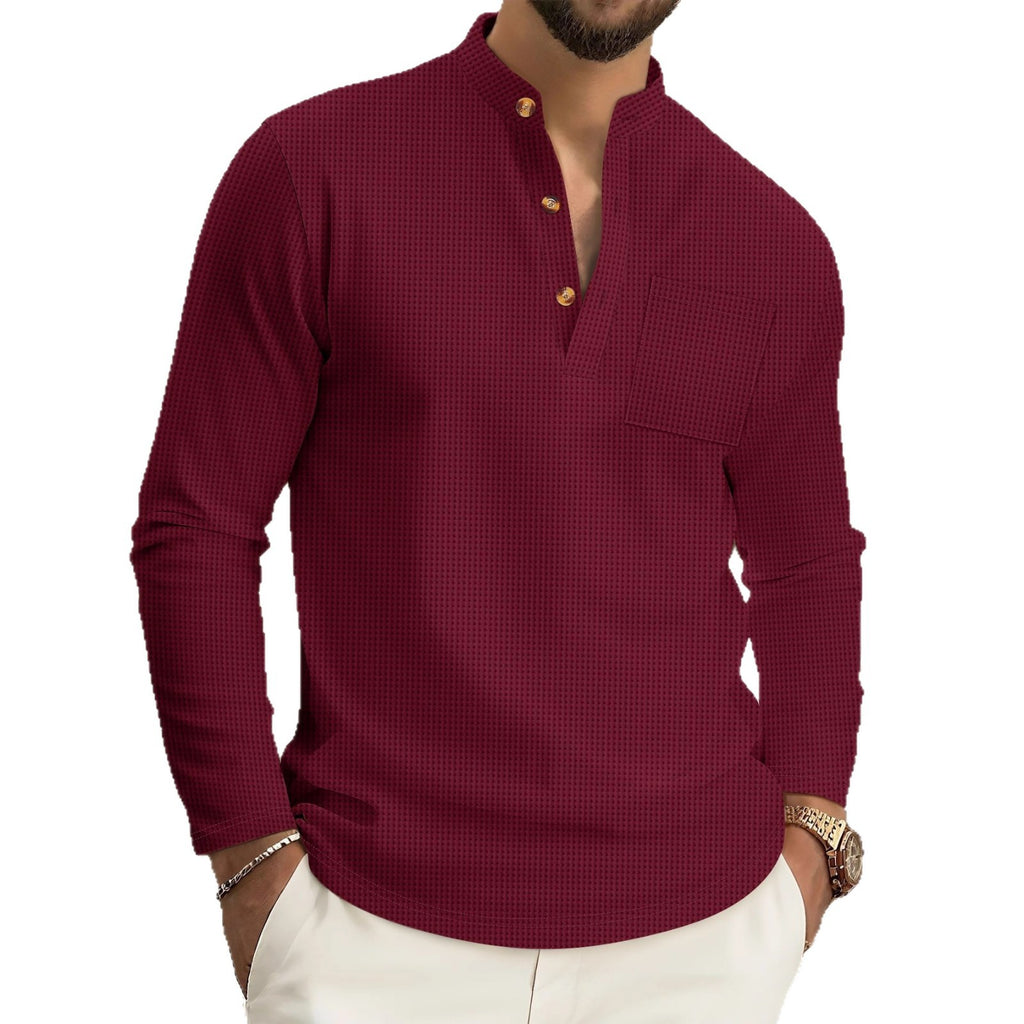 Men's Sophisticated Long Sleeve Casual Shirt – Stand Collar Loose Fit Top