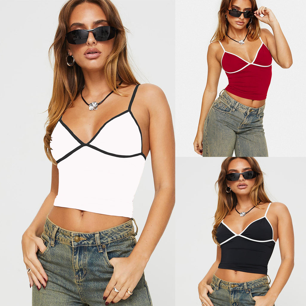 Mid-Length Slim Fit Cami Top – Women's Splicing Sling Streetwear