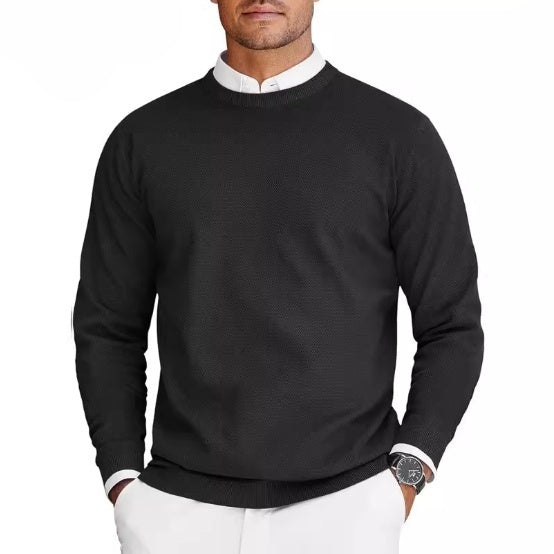 Men’s Round-Neck Long-Sleeve Knit Sweater | Casual Lightweight Pullover