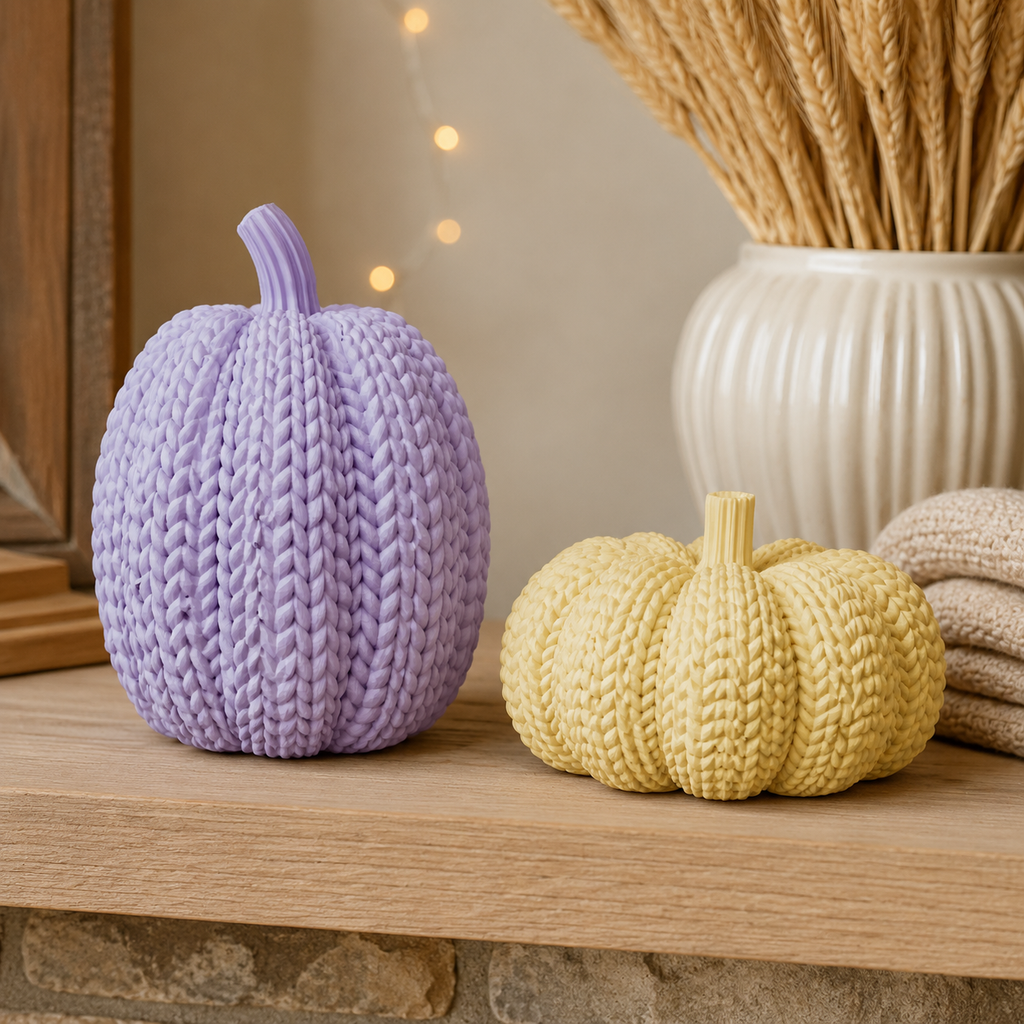 Knitted Pumpkin Set STL Files – Two Cozy Fall Decor Pumpkins for 3D Printing