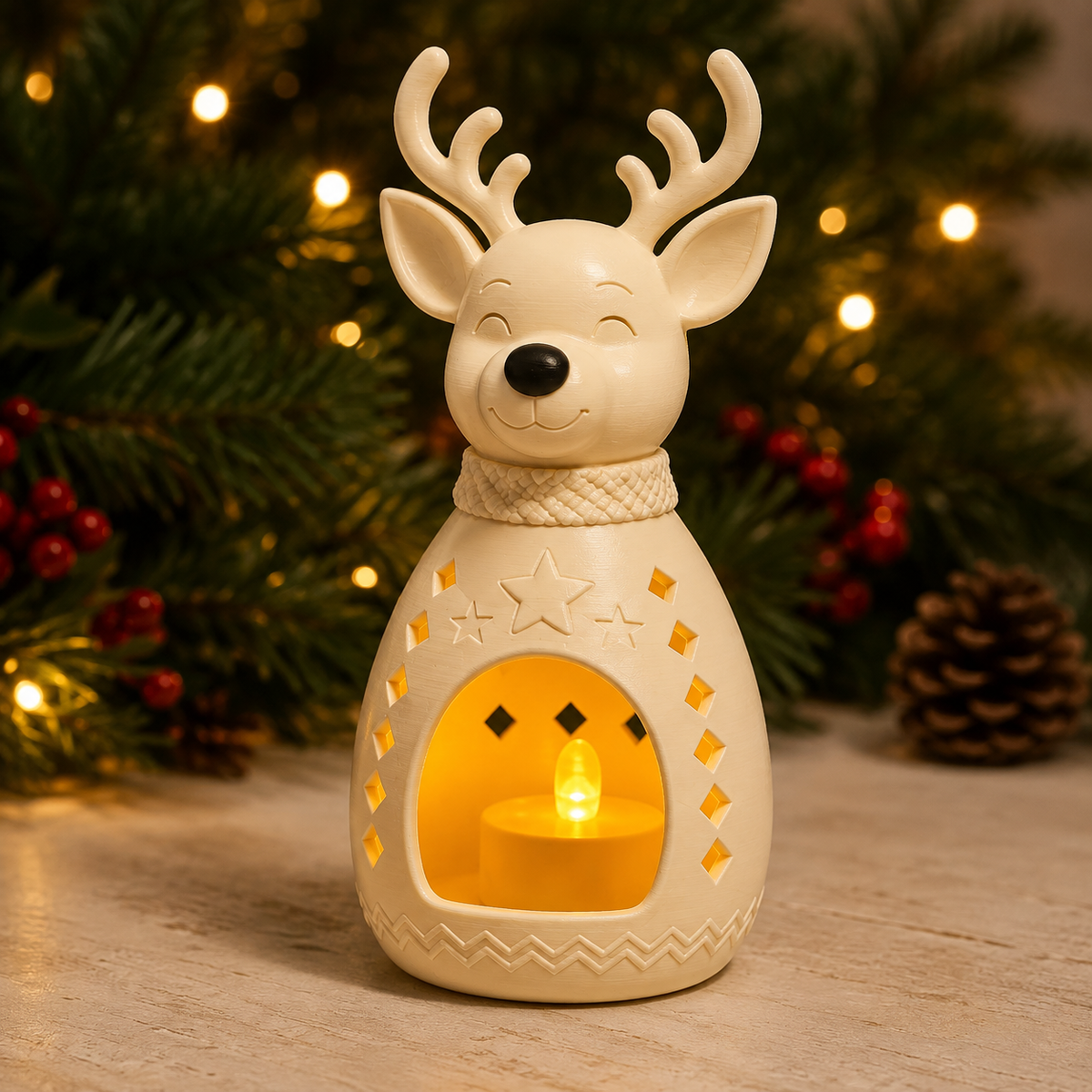 Christmas Reindeer LED Tealight Holder STL File – 3D Printable Holiday Lantern Decor