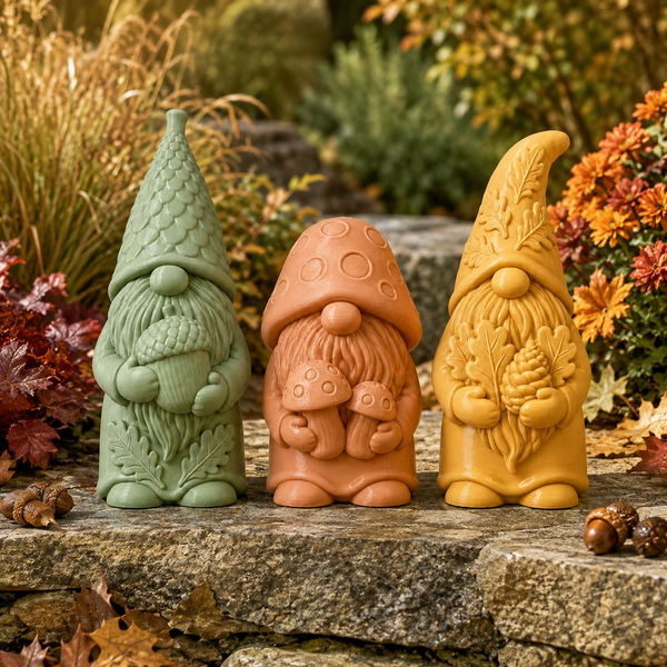Autumn Woodland Gnome STL Bundle – 3 Garden Gnome 3D Print Files