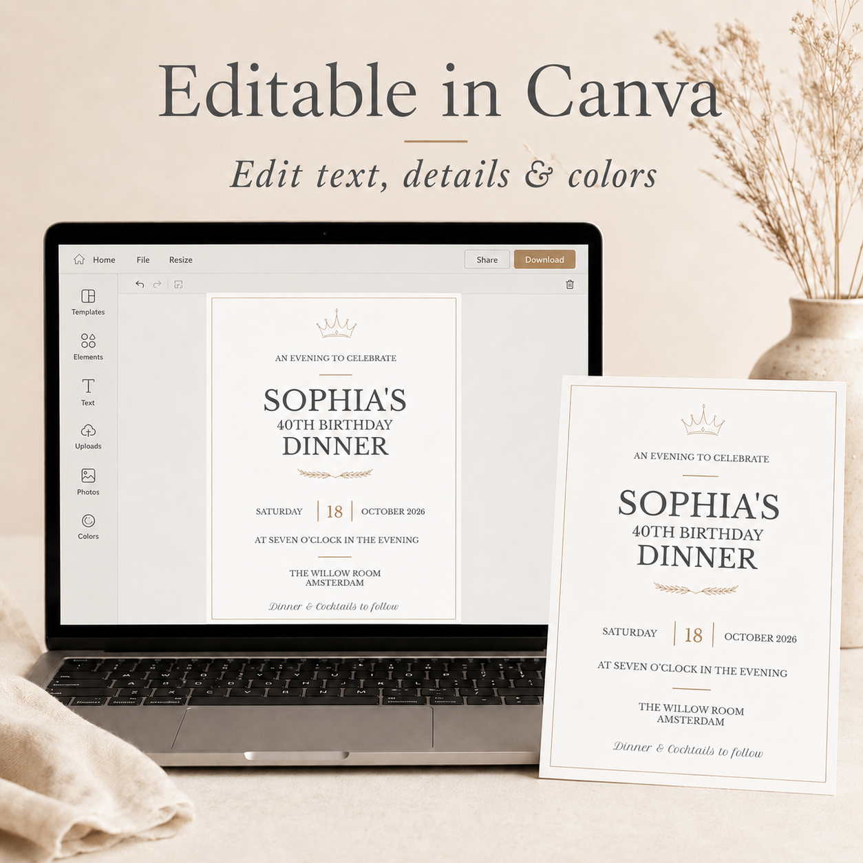 Birthday Dinner Invitation Canva Template – Editable 5x7 Invite