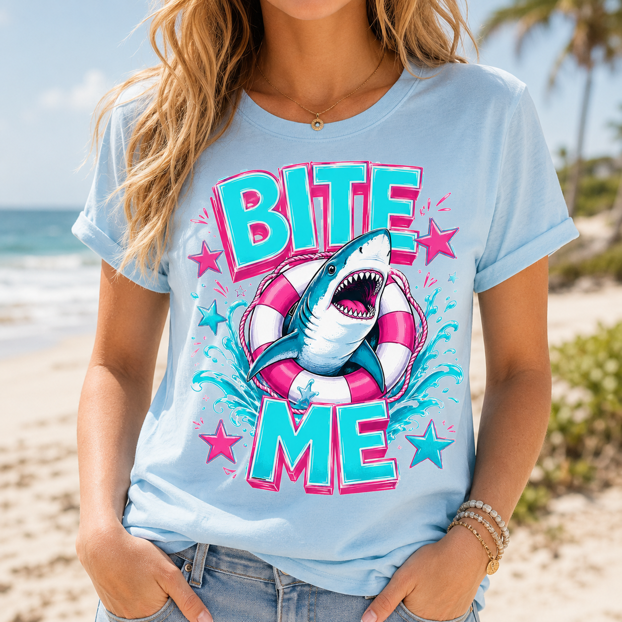 Bite Me Shark PNG | Funny Summer Beach Shirt Design Secondary image