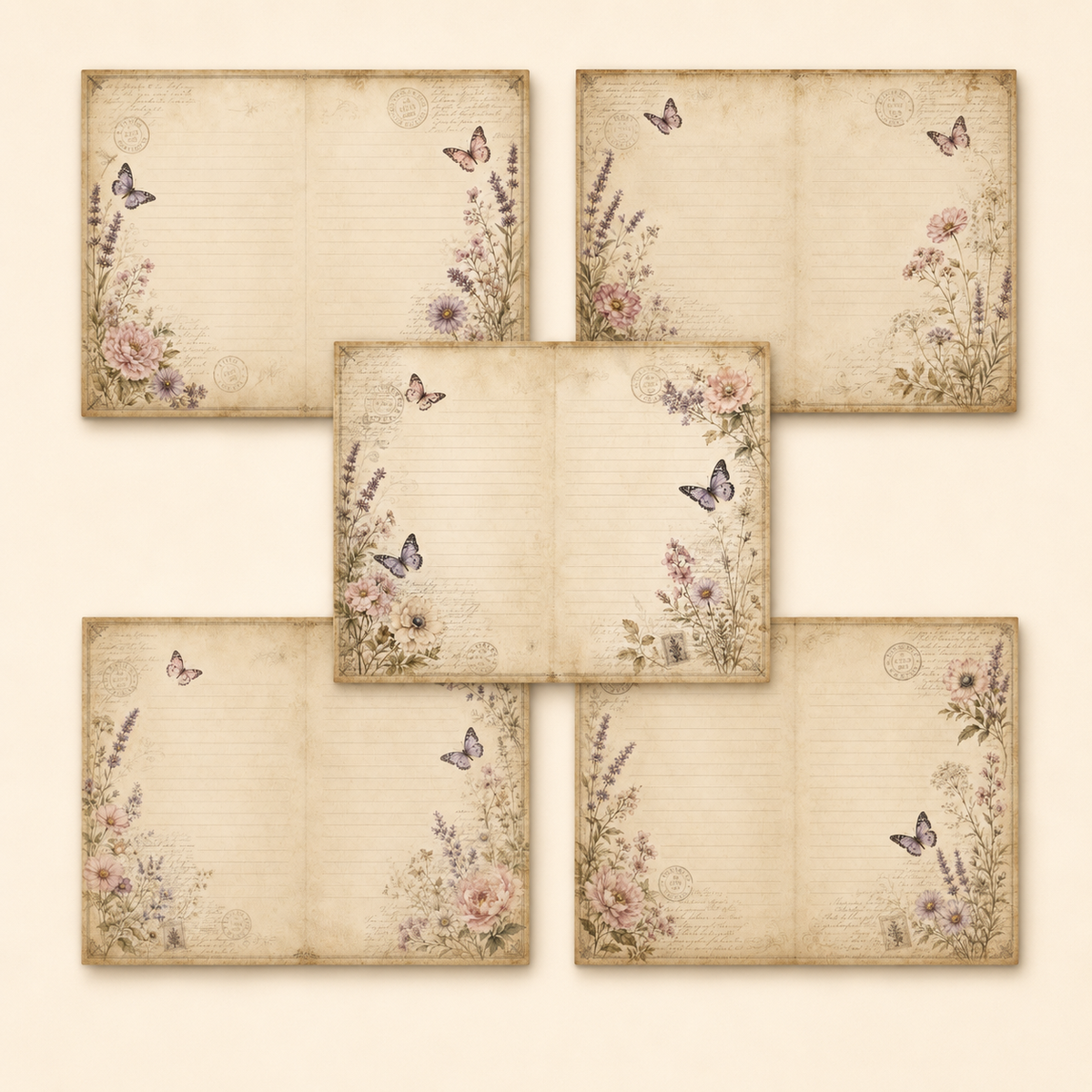 Botanical Butterfly Junk Journal Pages Printable PDF – Vintage Floral Paper Pack A4 & US Letter