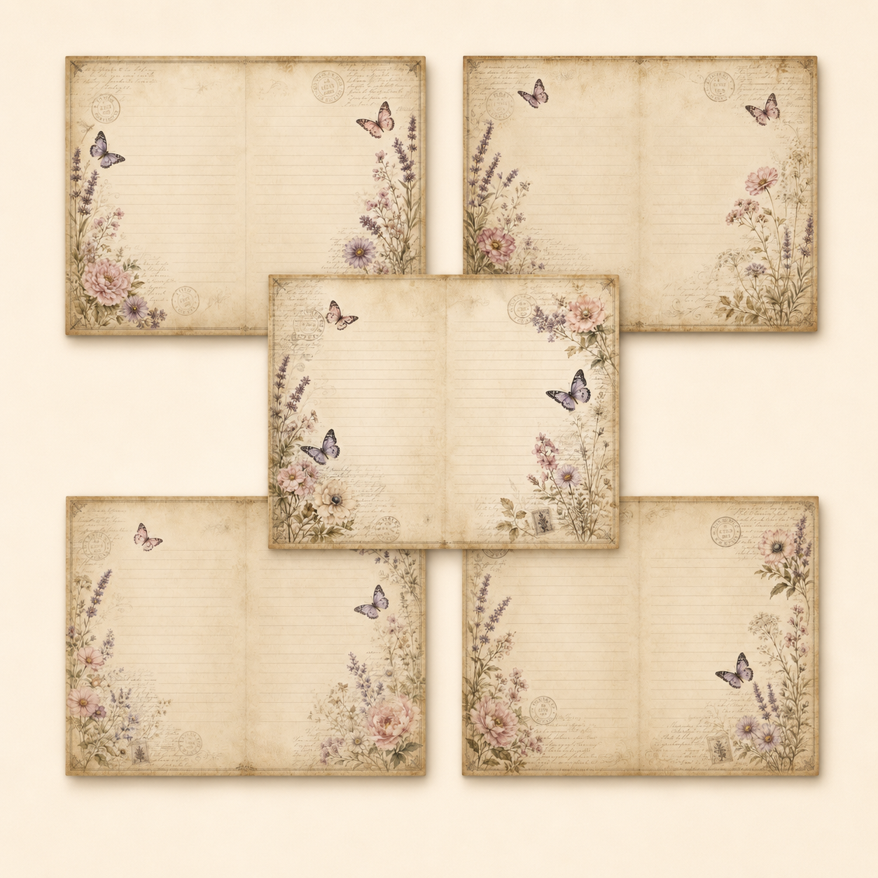 Botanical Butterfly Junk Journal Pages Printable PDF – Vintage Floral Paper Pack A4 & US Letter