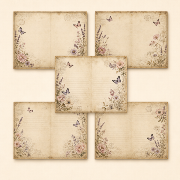 Botanical Butterfly Junk Journal Pages Printable PDF – Vintage Floral Paper Pack A4 & US Letter