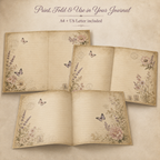Botanical Butterfly Junk Journal Pages Printable PDF – Vintage Floral Paper Pack A4 & US Letter