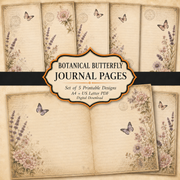 Botanical Butterfly Junk Journal Pages Printable PDF – Vintage Floral Paper Pack A4 & US Letter
