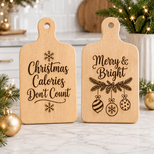 Christmas Cutting Board SVG Bundle – 6 Holiday Laser Engraving Designs
