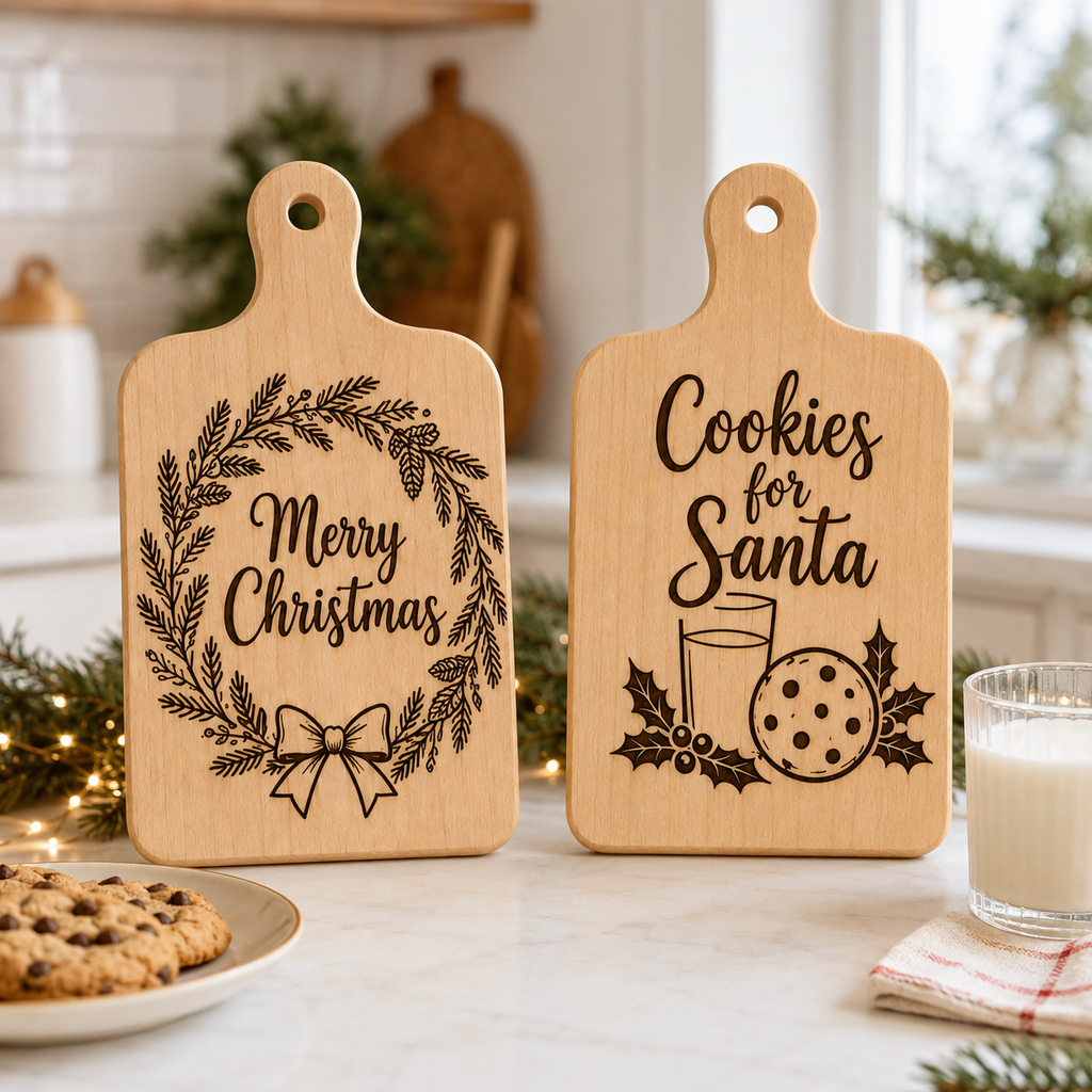 Christmas Cutting Board SVG Bundle – 6 Holiday Laser Engraving Designs