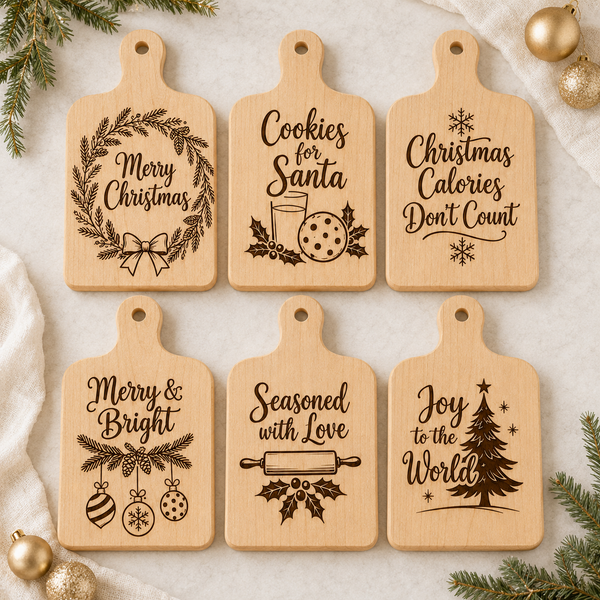Christmas Cutting Board SVG Bundle – 6 Holiday Laser Engraving Designs