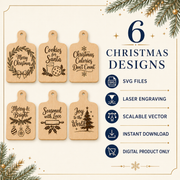 Christmas Cutting Board SVG Bundle – 6 Holiday Laser Engraving Designs