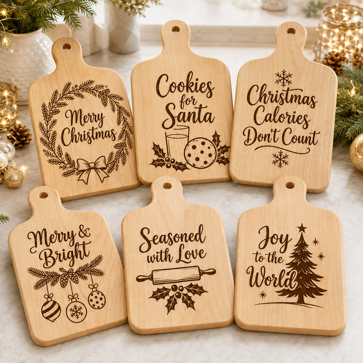 Christmas Cutting Board SVG Bundle – 6 Holiday Laser Engraving Designs Main image
