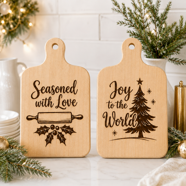 Christmas Cutting Board SVG Bundle – 6 Holiday Laser Engraving Designs