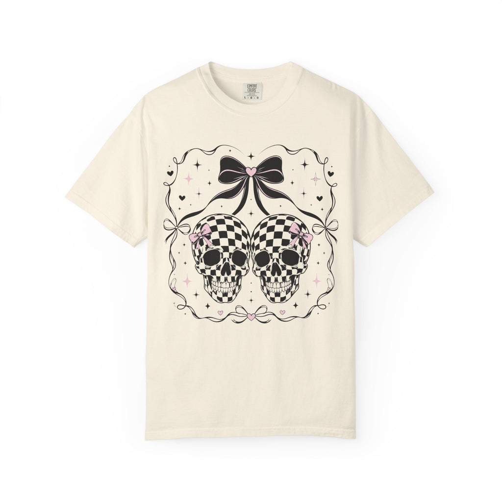 Coquette Checkered Skull Bow PNG | Gothic Pink Shirt Design