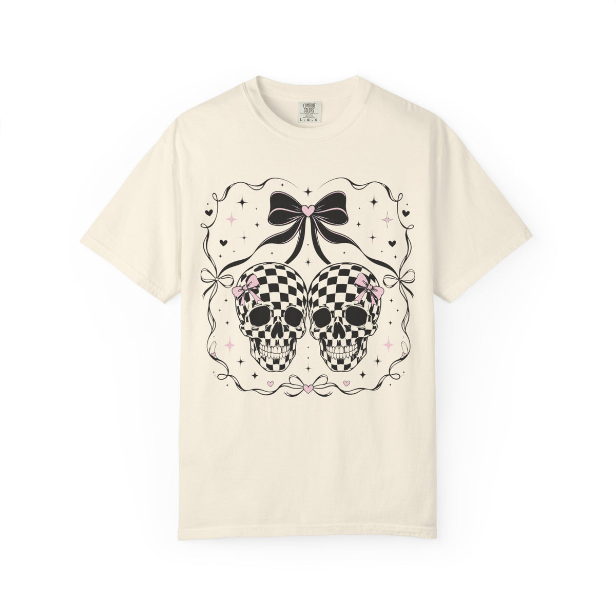 Coquette Checkered Skull Bow PNG | Gothic Pink Shirt Design