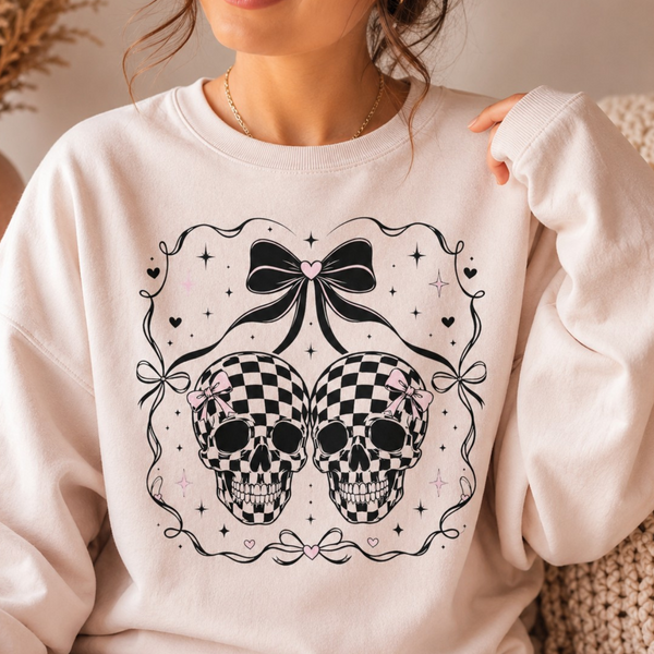 Coquette Checkered Skull Bow PNG | Gothic Pink Shirt Design