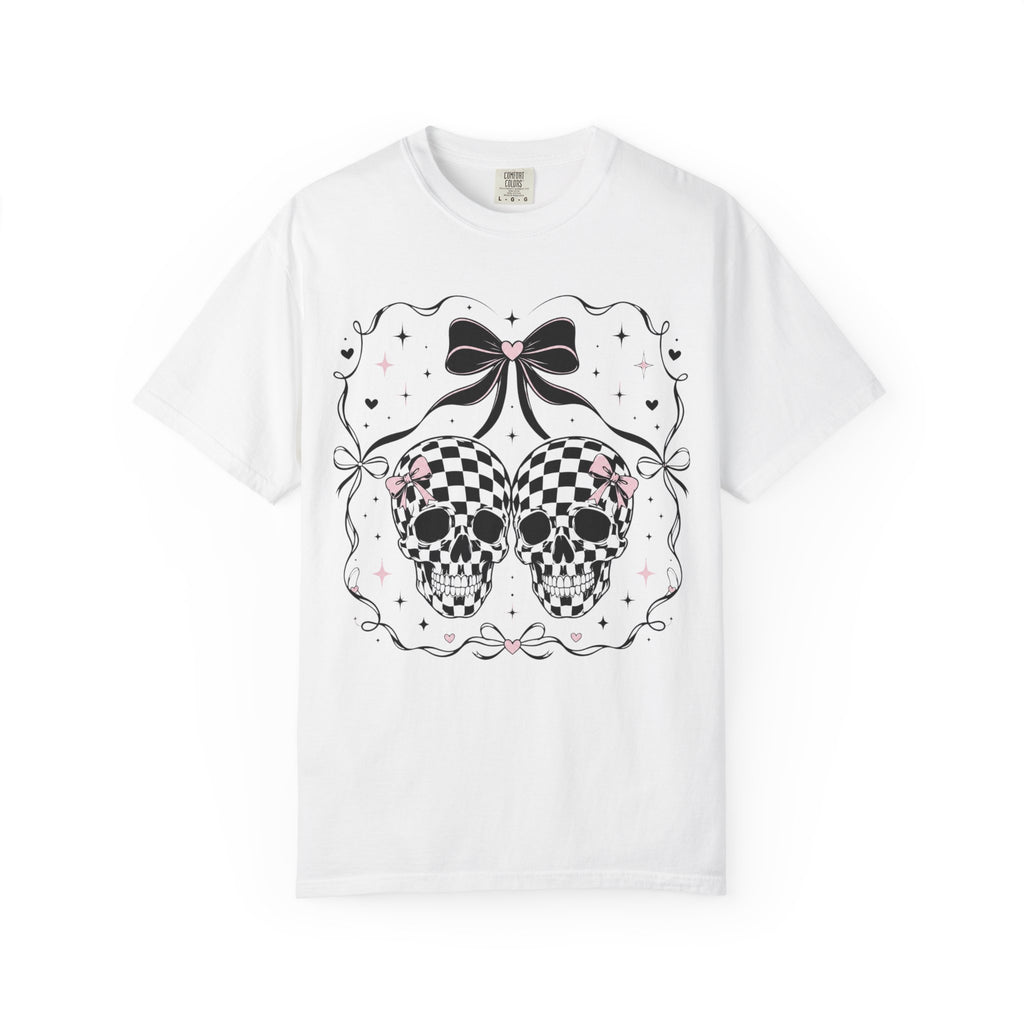 Coquette Checkered Skull Bow PNG | Gothic Pink Shirt Design
