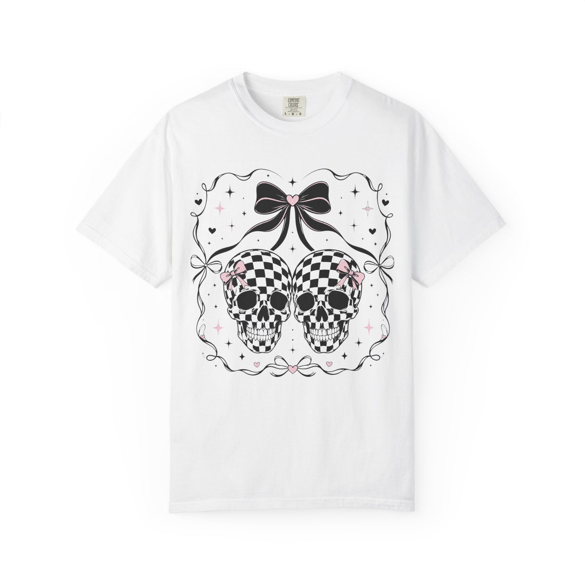 Coquette Checkered Skull Bow PNG | Gothic Pink Shirt Design