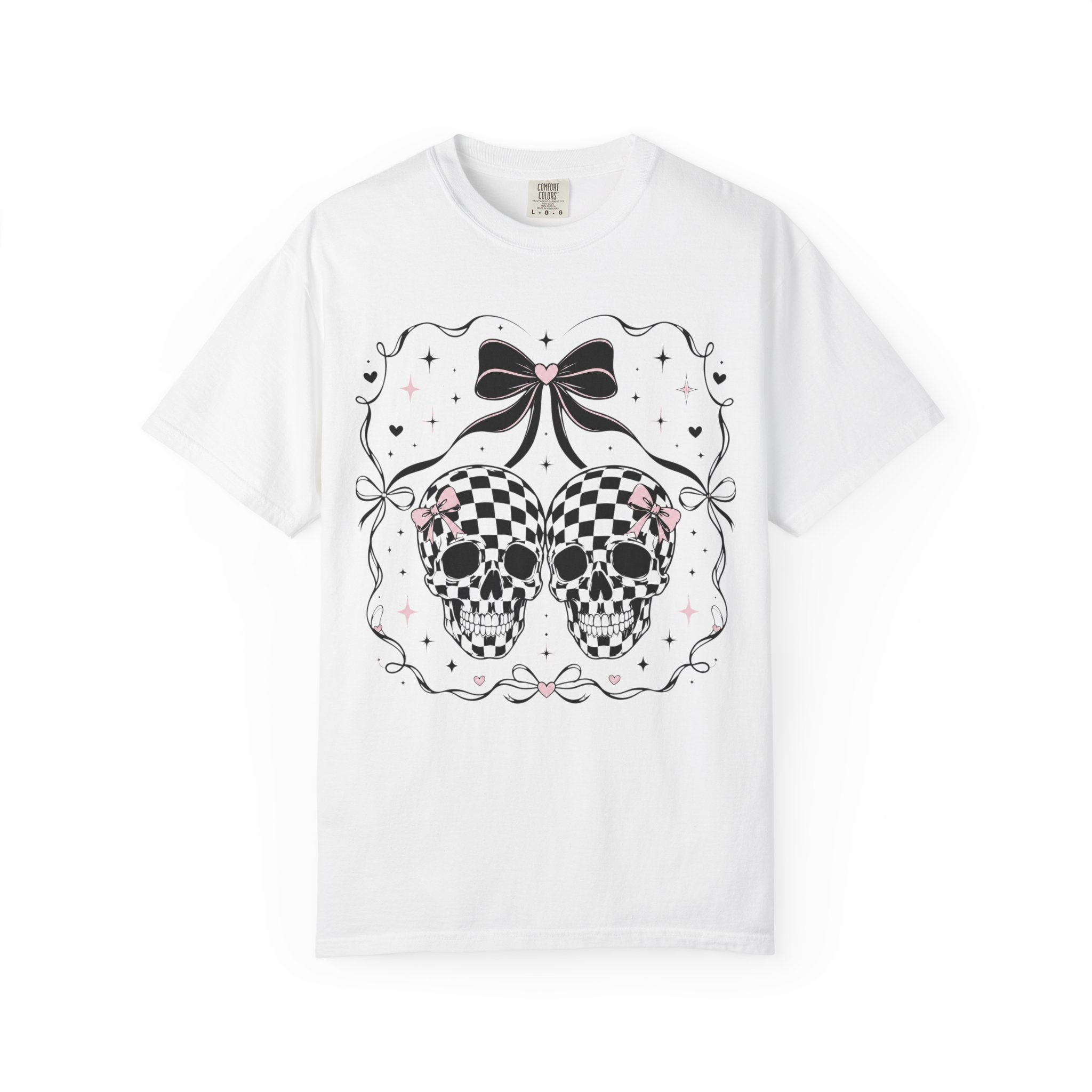 Coquette Checkered Skull Bow PNG | Gothic Pink Shirt Design