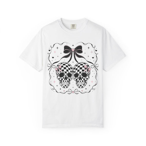 Coquette Checkered Skull Bow PNG | Gothic Pink Shirt Design