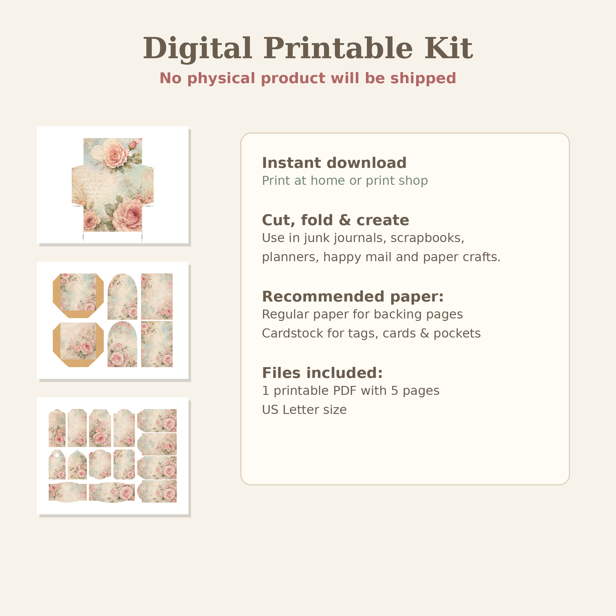 Cottage Rose Junk Journal Mini Kit Printable