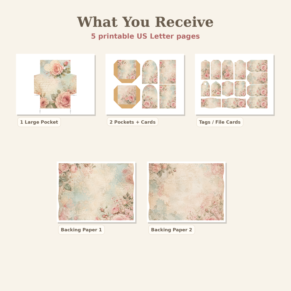 Cottage Rose Junk Journal Mini Kit Printable PDF File
