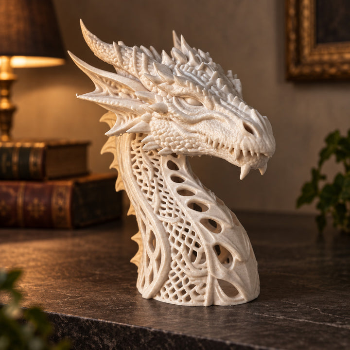 Intricate Dragon Bust Sculpture – Gothic Fantasy Home Decor for Collectors