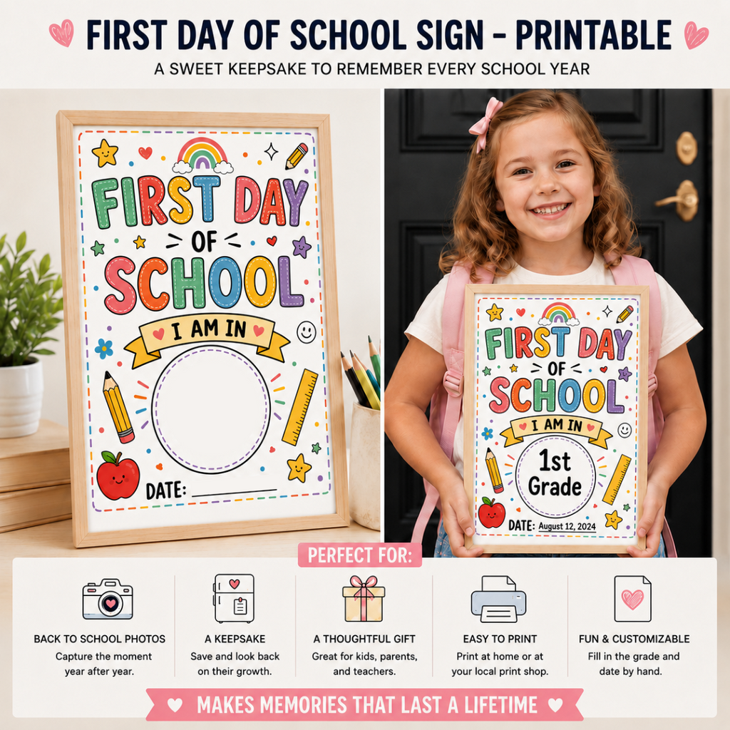 First Day of School Sign Printable | Back to School Photo Prop Poster 8x10 11x14 A4
