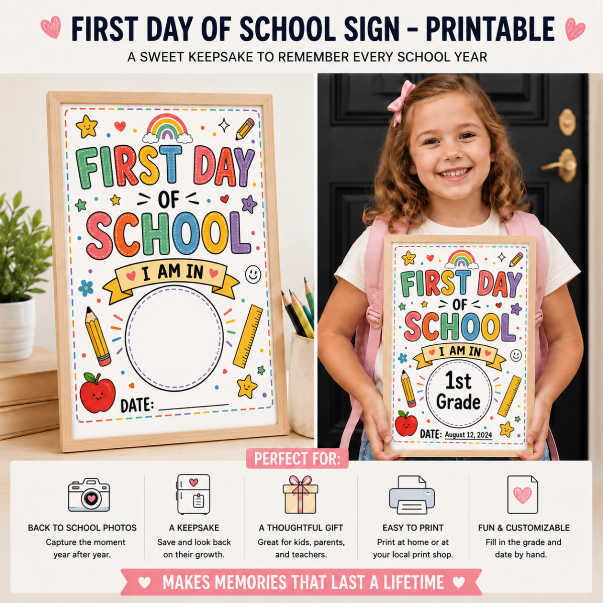 First Day of School Sign Printable | Back to School Photo Prop Poster 8x10 11x14 A4
