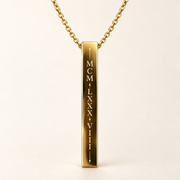 Personalized Roman Numeral Birth Year Necklace – Custom Engraved Gold Bar Pendant