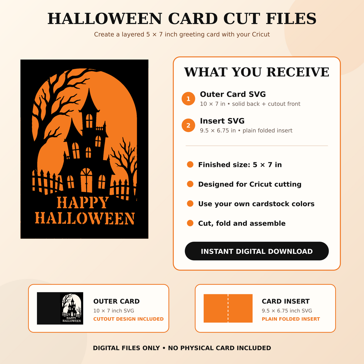 Haunted House Halloween Card SVG Cut File for Cricut, 5x7 Layered Happy Halloween Greeting Card Template