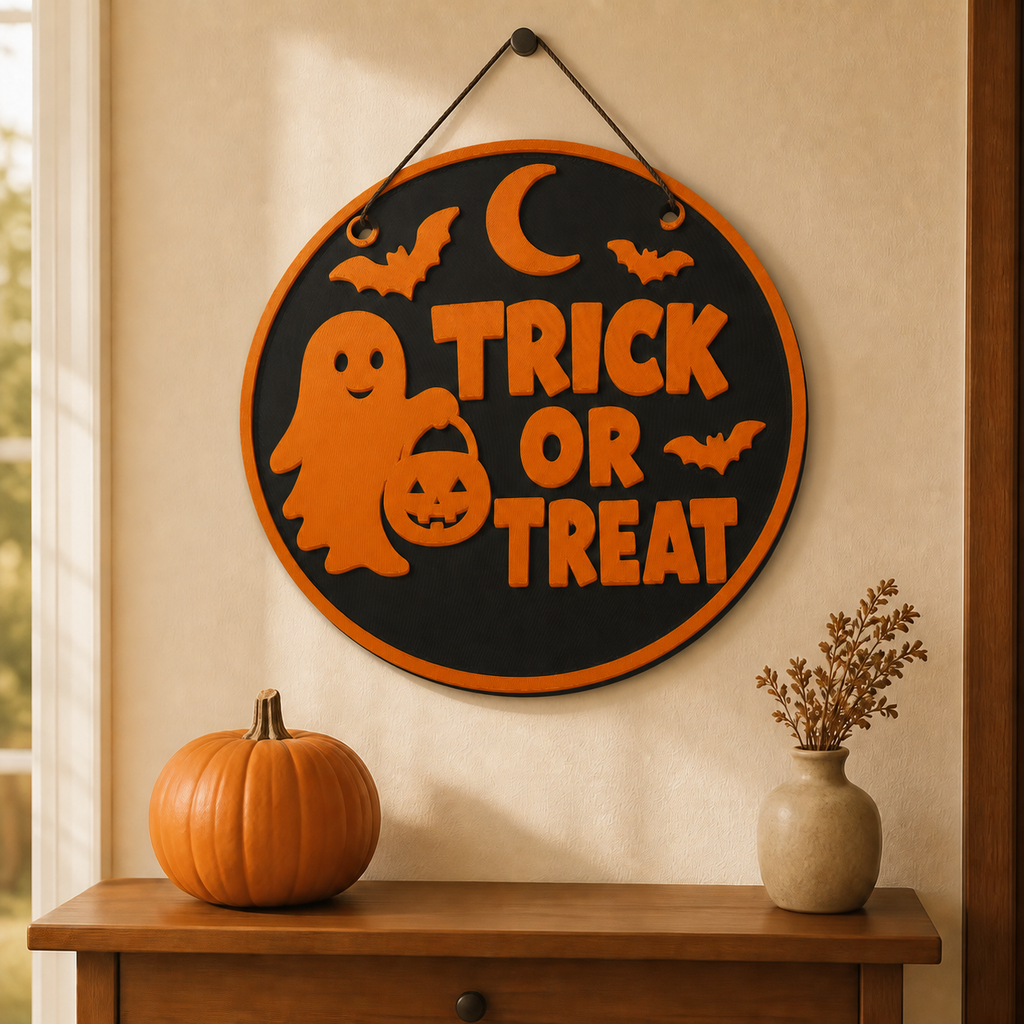 Halloween Door Sign STL & 3MF – Trick or Treat 3D Print File