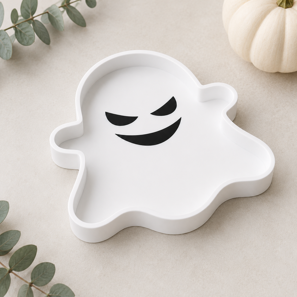 Halloween Ghost Candy Tray STL File | 3D Printable Spooky Candy Bowl with Recessed Face