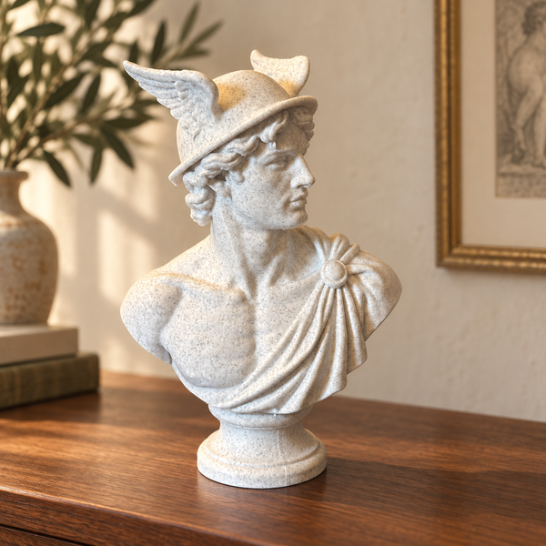 Hermes Bust Statue – Greek God Sculpture, Classical Mythology Home and Office Decor