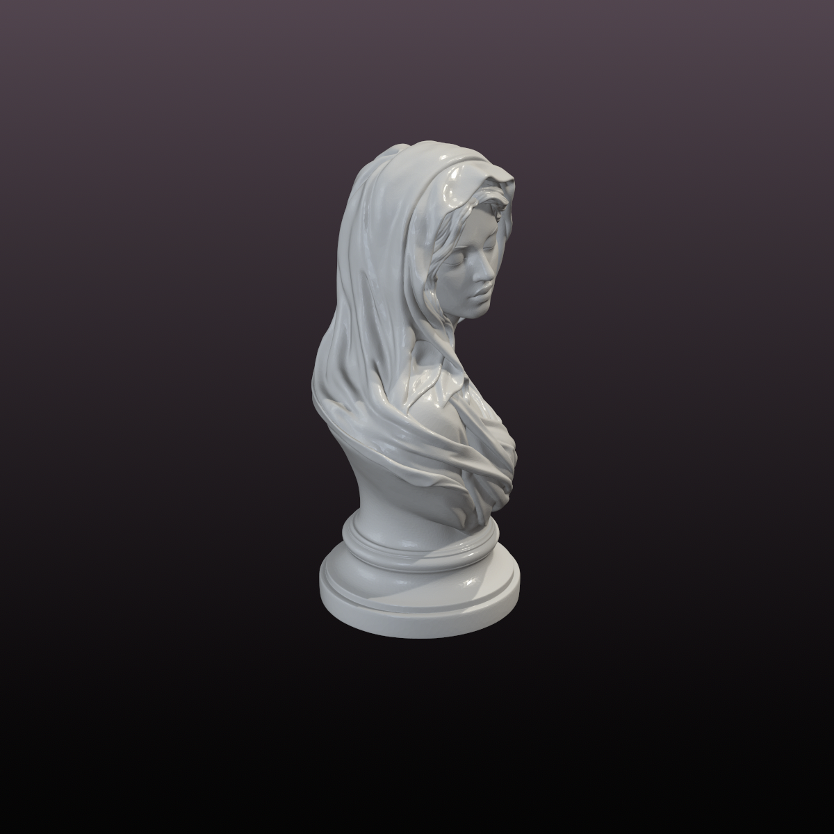 Hooded Woman Bust STL File – Classical Female Statue for 3D Printing