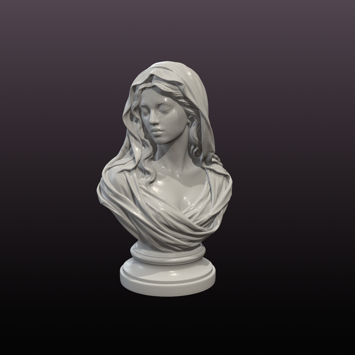 Hooded Woman Bust STL File – Classical Female Statue for 3D Printing