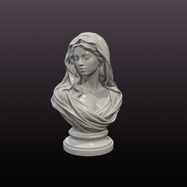 Hooded Woman Bust STL File – Classical Female Statue for 3D Printing