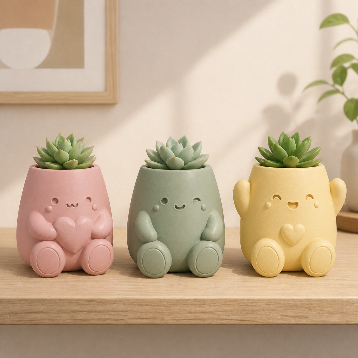 Kawaii Love Planter Trio STL Bundle – Cute 3D Printable Plant Pots Main image