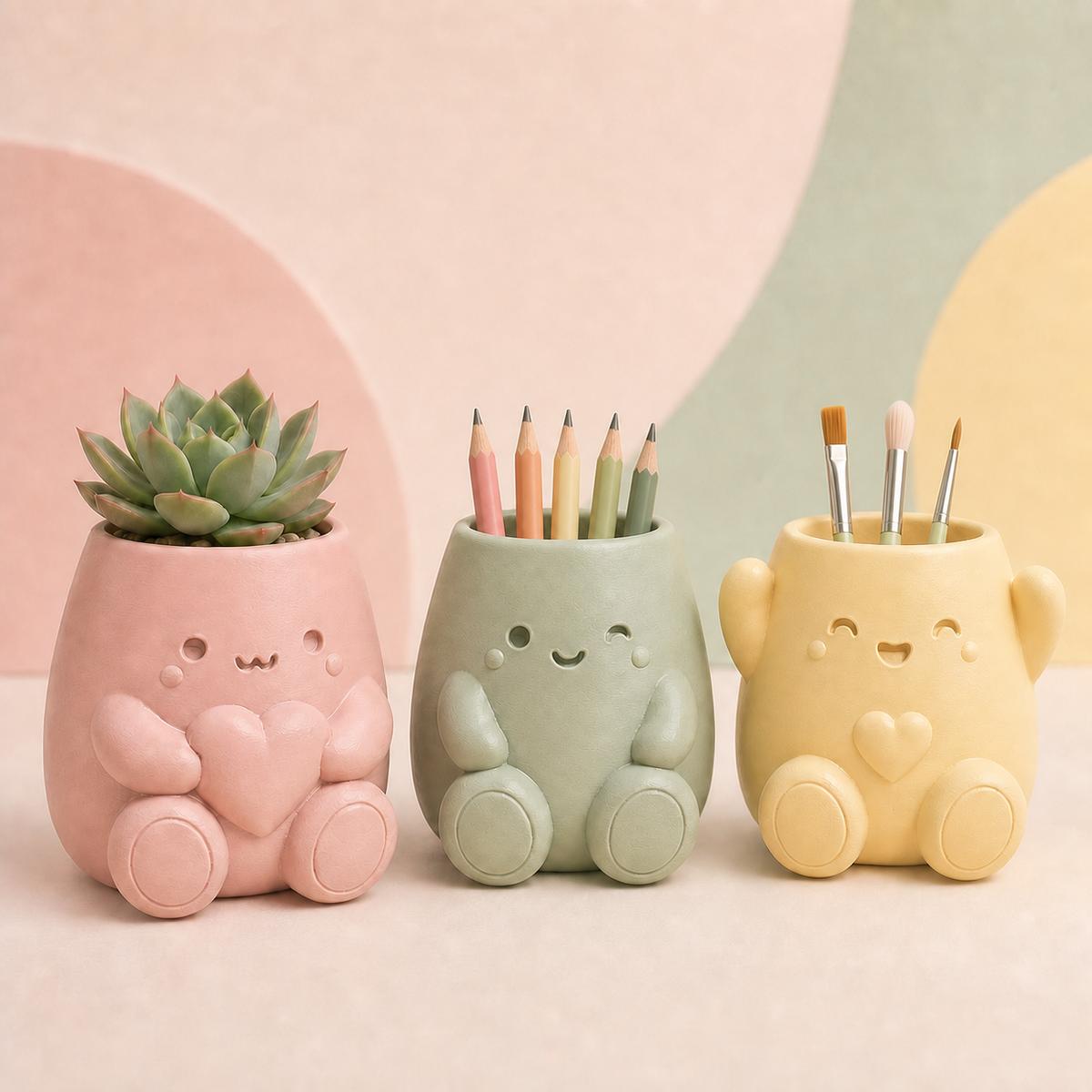 Kawaii Love Planter Trio STL Bundle – Cute 3D Printable Plant Pots