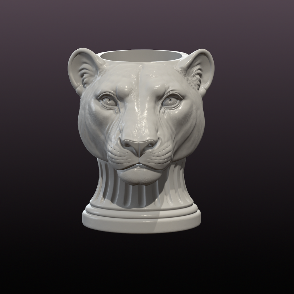 Lioness Head Planter STL File | Classical Animal Plant Pot