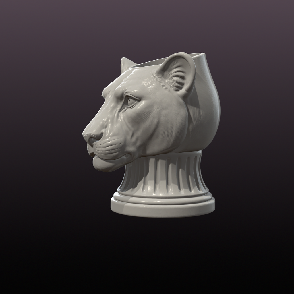 Lioness Head Planter STL File | Classical Animal Plant Pot