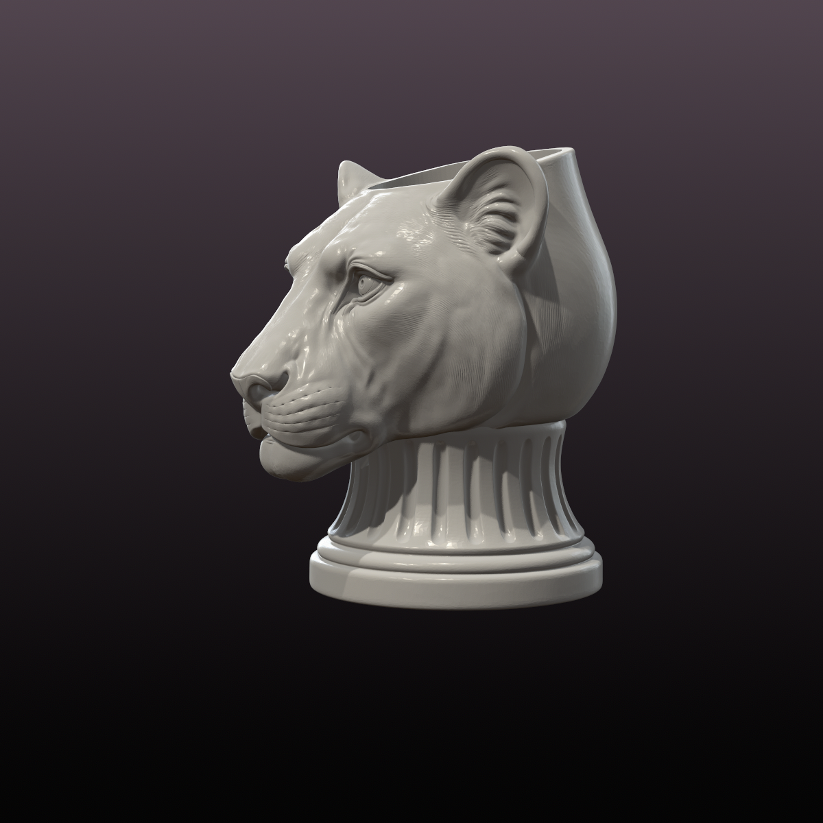 Lioness Head Planter STL File | Classical Animal Plant Pot